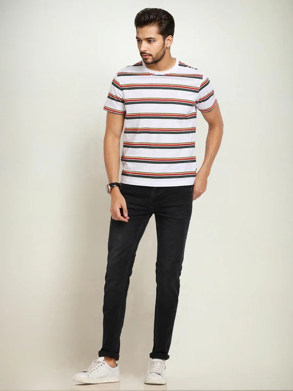 Indian Terrain Men's Half Sleeve Regular Fit White Round Neck T-Shirt